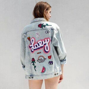 Lazy Oaf My Collection Oversized Denim Jacket Embroidered Kitsch Beaded OS